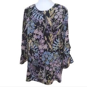 NWT Calvin Klein Floral Ruffled 3/4-Sleeve Top Blouse Women's size Large